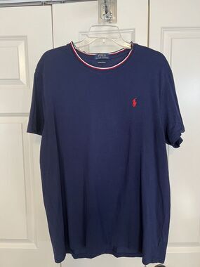 Polo Ralph Lauren Mens X Large Shirt Custom Slim Fit Navy Blue Red White Collar